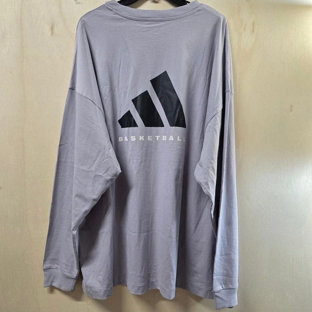 Adidas Basketball Long Sleeve Tee Lavender Purple Oversized Graphic Logo XL NEW